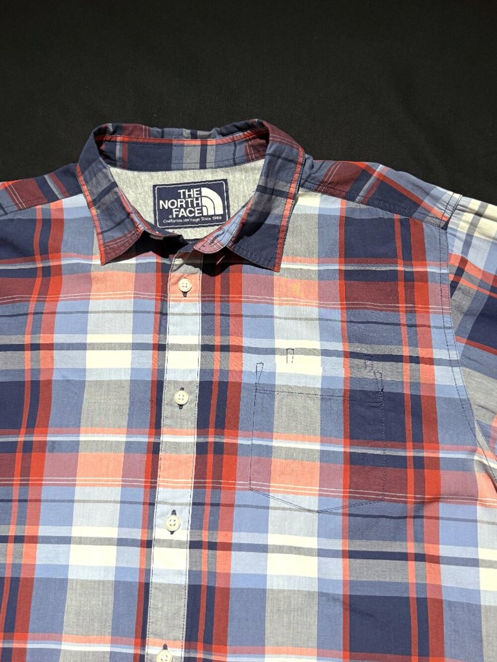 The North Face Mens Shirt XL Red/White/Blue Plaid 100% Cotton Button Down